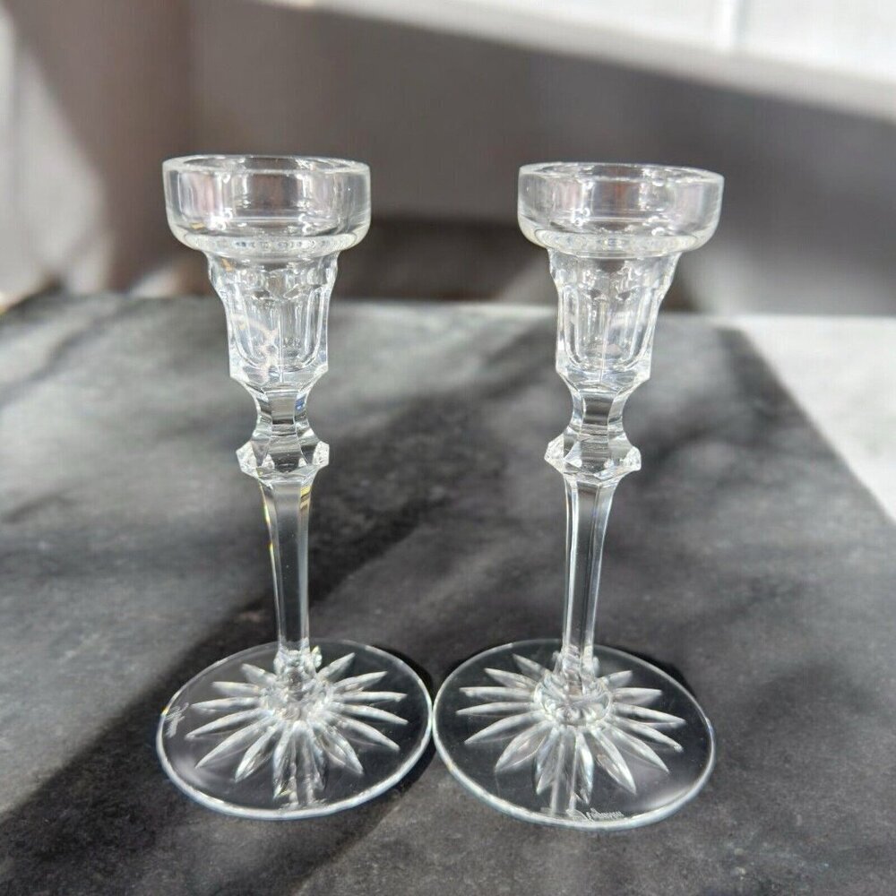 Rogaska Richmond Clear Crystal‎ Candle Holder Set 2 Clear Crystal Marked Bottom
